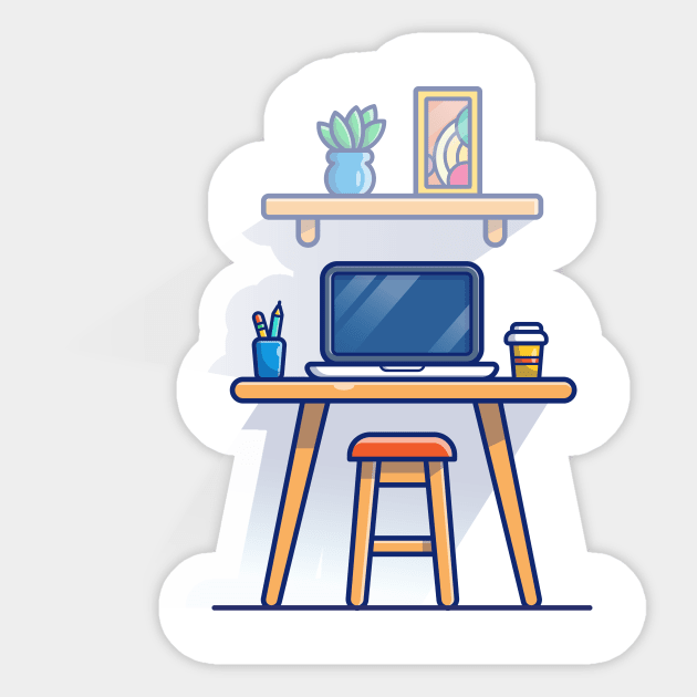 Table, Chair, Laptop, Cup, Stationary, Plant, And Picture Cartoon Sticker by Catalyst Labs